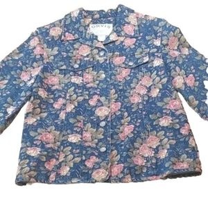 Vtg Ditsy Floral Jean Jacket Woman Med Blue Denim Cottage Fairy Spring Easter